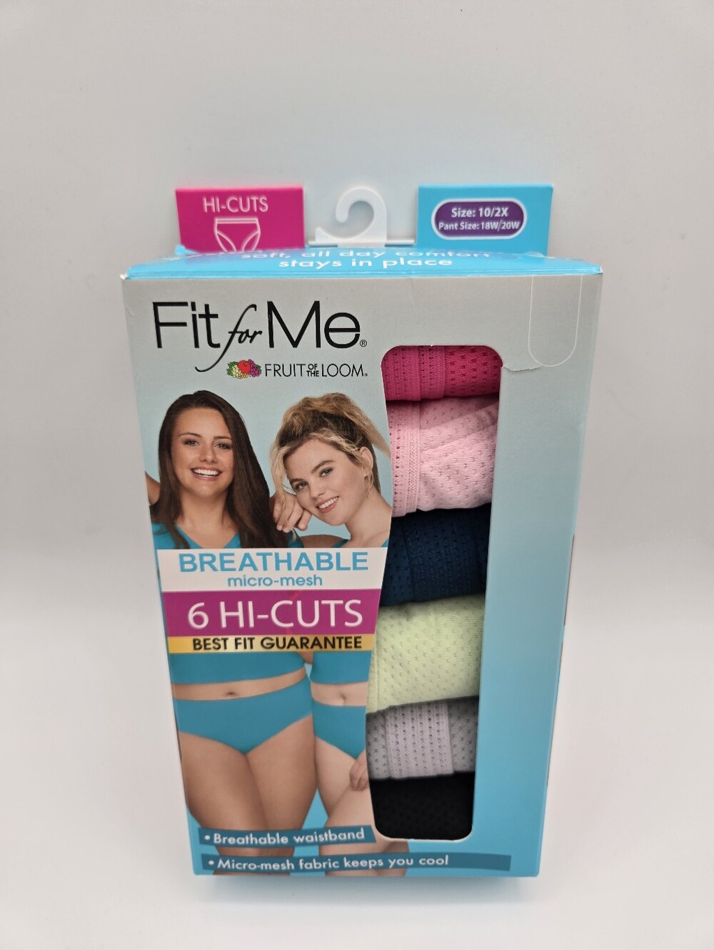 NEW Fruit Of The Loom Fit For Me Breathable Micro Mesh 6 PK High Cut Panties 2X